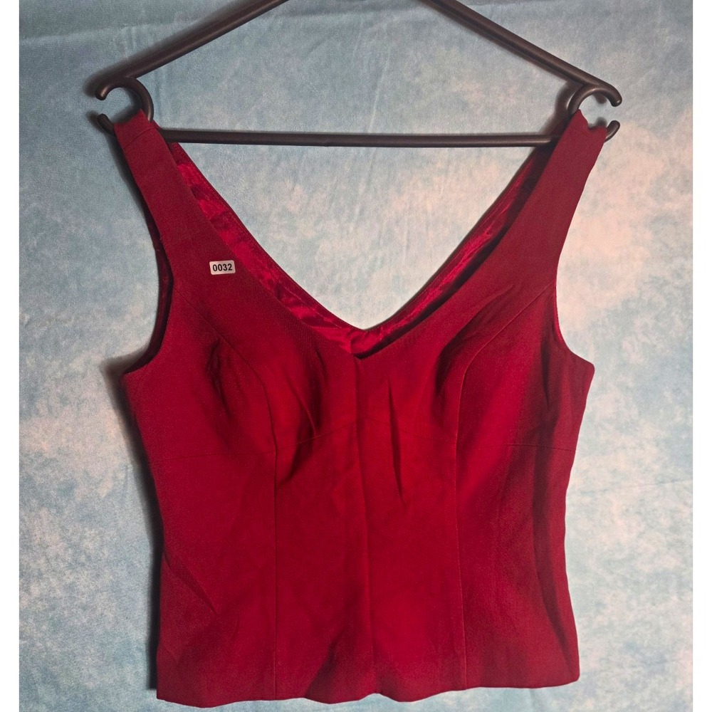 BCBGMAXAZRIA Burgundy Pleated Woven V-Neck Sleeveless Cami Top Size 4